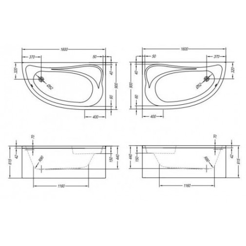 Anzotherm - Kolpa San - Calando-L 150x85 beépíthető aszimmetrikus fürdőkád  - Aszimmetrikus kádak - Fürdőkádak - Szaniter