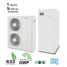DOMUSA - 16 kW-os 1 fázisú Levegő-Víz hőszivattyús rendszer fűtésre, hűtésre, és használati melegvíz ellátásra, helytakarékos tartállyal, komplett beüzemeléssel