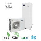 DOMUSA - 12 kW-os 1 fázisú Levegő-Víz hőszivattyús rendszer fűtésre, hűtésre, és használati melegvíz ellátásra, helytakarékos tartállyal, komplett beüzemeléssel