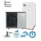 DOMUSA - 12 kW-os magas hőmérsékletű 3 fázisú Levegő-Víz hőszivattyús rendszer fűtésre, hűtésre, és használati melegvíz ellátásra, helytakarékos tartállyal, komplett beüzemeléssel