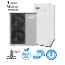 DOMUSA - 16 kW-os 1 fázisú magas hőmérsékletű Levegő-Víz hőszivattyús rendszer fűtésre, hűtésre, és használati melegvíz ellátásra, helytakarékos tartállyal, komplett beüzemeléssel