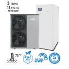 DOMUSA - 16 kW-os 3 fázisú magas hőmérsékletű Levegő-Víz hőszivattyús rendszer fűtésre, hűtésre, és használati melegvíz ellátásra, helytakarékos tartállyal, komplett beüzemeléssel