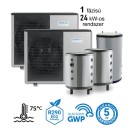 DOMUSA - 24 kW-os 1 fázisú magas hőmérsékletű Levegő-Víz hőszivattyús rendszer fűtés, hűtés, és használati melegvíz ellátásra komplett beüzemeléssel