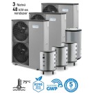 DOMUSA - 48 kW-os 3 fázisú magas hőmérsékletű Levegő-Víz hőszivattyús rendszer fűtés, hűtés, és használati melegvíz ellátásra komplett beüzemeléssel