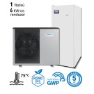 DOMUSA - 6 kW-os magas hőmérsékletű 1 fázisú Levegő-Víz hőszivattyús rendszer fűtésre, hűtésre, és használati melegvíz ellátásra, helytakarékos tartállyal, komplett beüzemeléssel