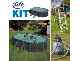 GRE KIT GRAPHITE fémfalas családi medence szett 6,1 x 3,75 x 1,2 m