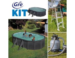 GRE KIT GRAPHITE fémfalas családi medence szett 500 x 300 x120 cm