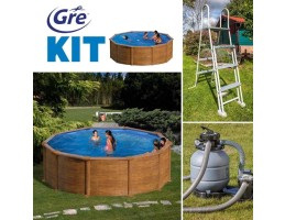 GRE KIT WOOD kerek fémfalas családi medence szett 4,6 x 1,2 m