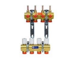 GIACOMINI R553F szelepes osztó-gyűjtő, 8 körös, áramlásmérővel, eurok, 1"x3/4"