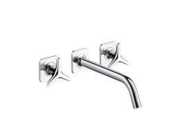 Hansgrohe - Axor Citterio M 3 lyukú mosdócsaptelep falsík alatti szereléshez, 226 mm-es kifolyóval, csillagalakú fogantyúkkal és rozettákkal fali szereléshez