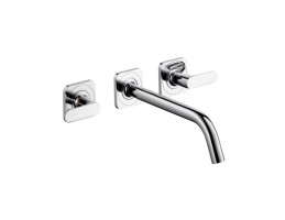 Hansgrohe - Axor Citterio M 3 lyukú mosdócsaptelep falsík alatti szereléshez, 226 mm-es kifolyóval, emelőfogantyúkkal és rozettákkal fali szereléshez