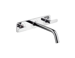 Hansgrohe - Axor Citterio M 3 lyukú mosdócsaptelep falsík alatti szereléshez, 226 mm-es kifolyóval, emelőfogantyúkkal és lemezzel fali szereléshez