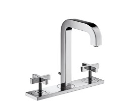 Hansgrohe - Axor Citterio 3 lyukú mosdócsaptelep húzórudas lefolyógarnitúrával és 140 mm-es kifolyóval, keresztfogantyúkkal és lemezzel