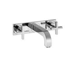 Hansgrohe - Axor Citterio 3 lyukú mosdócsaptelep falsík alatti szereléshez, 226 mm-es kifolyóval, keresztfogantyúkkal és lemezzel fali szereléshez
