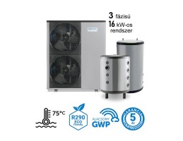 DOMUSA - 16 kW-os 3 fázisú magas hőmérsékletű Levegő-Víz hőszivattyús rendszer fűtés, hűtés, és használati melegvíz ellátásra komplett beüzemeléssel