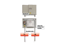 PEO T7 szabályzó és mérőállomás, előkerti, ki:PE32/G5/4”, Gázgép összekötő
